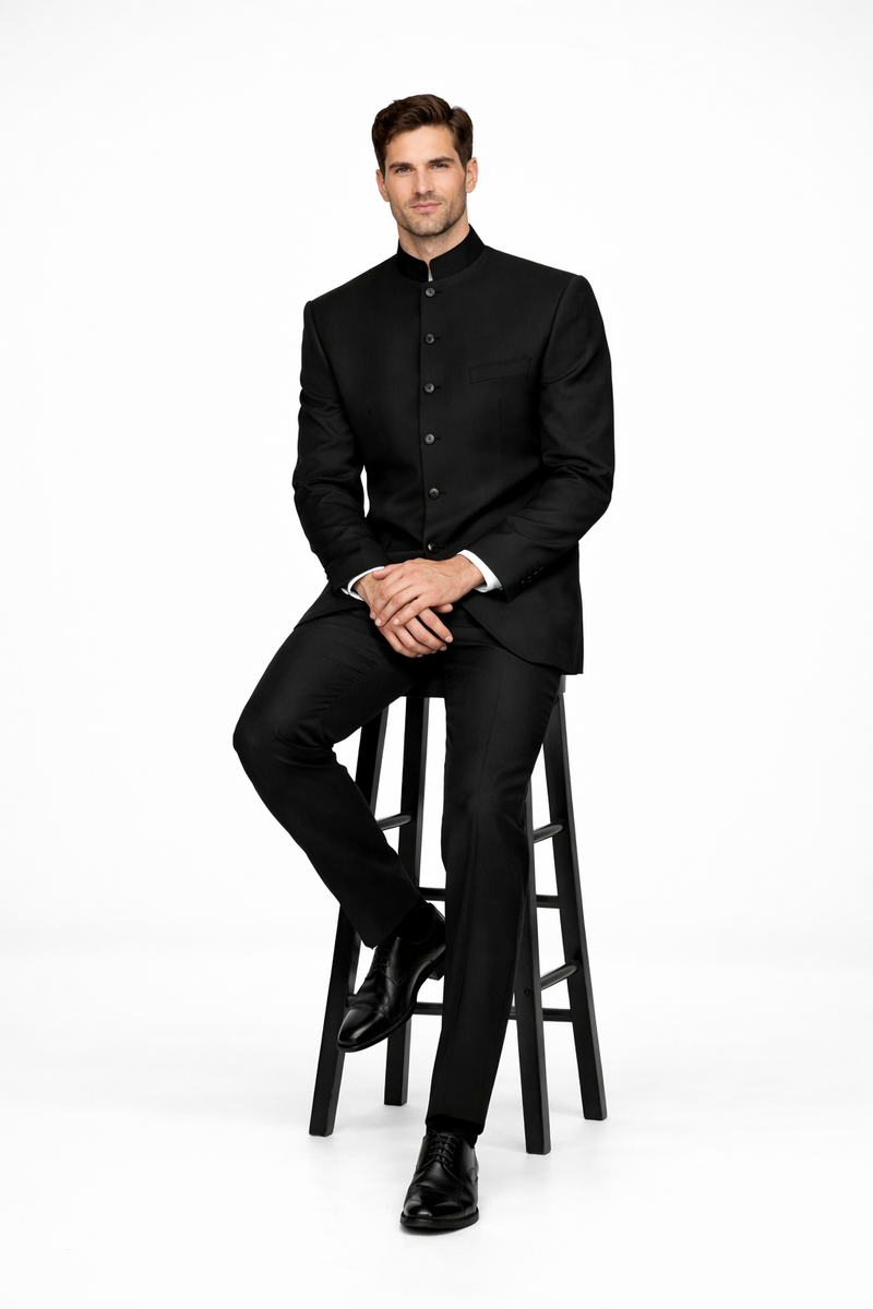 Mandarin Collar Tuxedo - Mandarin Tuxedo - No Collar Suit - Black Suit