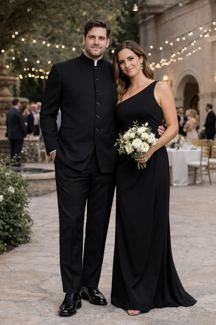 Mandarin Collar Tuxedo - Mandarin Tuxedo - No Collar Suit - Black Suit