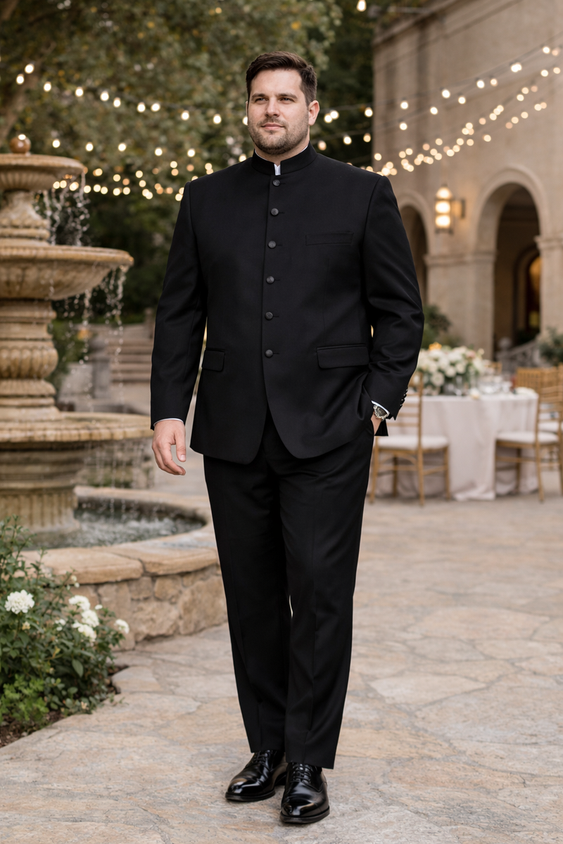 Mandarin Collar Tuxedo - Mandarin Tuxedo - No Collar Suit - Black Suit