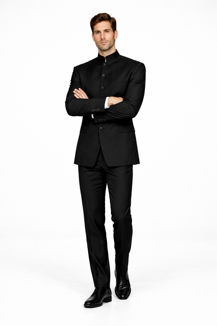 Mandarin Collar Tuxedo - Mandarin Tuxedo - No Collar Suit - Black Suit