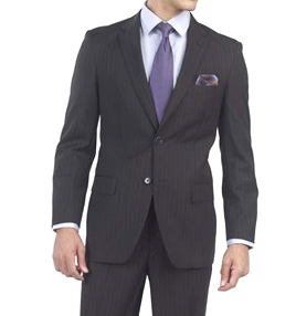 Mantoni two-button suit in black/gray stripe. Features three fabrics, fitted shape, standard lapels, and two front pockets. Made of wool.
