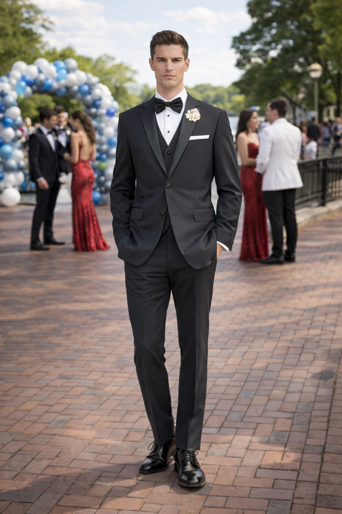 Mens Tiglio Black Tuxedo – Classic Formal Dinner Suit for Wedding, Prom and Black Tie Events