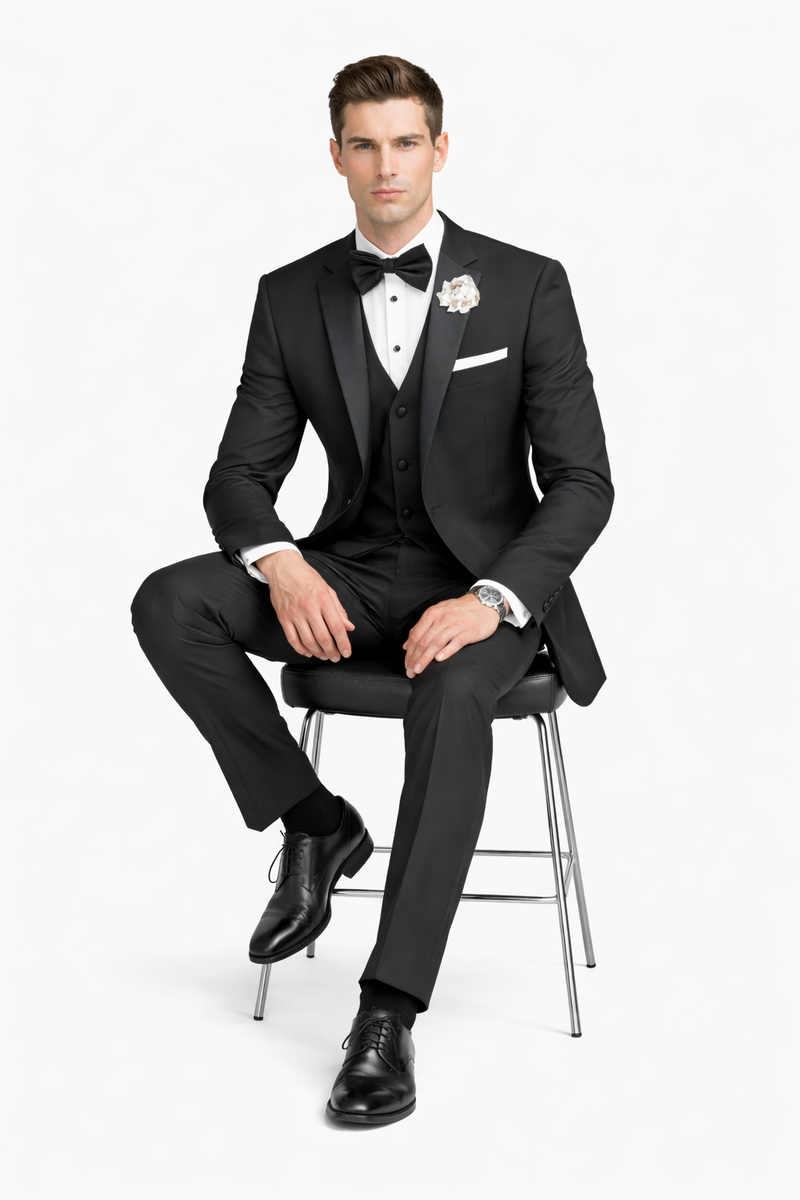 Mens Tiglio Black Tuxedo – Classic Formal Dinner Suit for Wedding, Prom and Black Tie Events