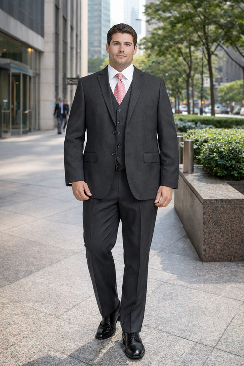 Mens Charcoal Mantoni Suit – Classic 3 Piece Dark Grey Suit for Business, Wedding and Formal Wear