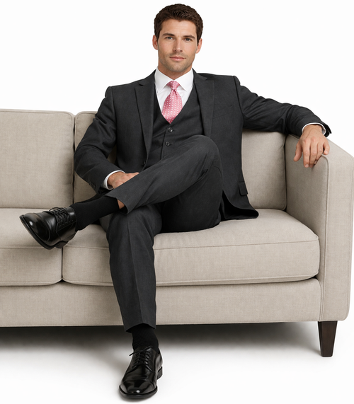 Mens Charcoal Mantoni Suit – Classic 3 Piece Dark Grey Suit for Business, Wedding and Formal Wear