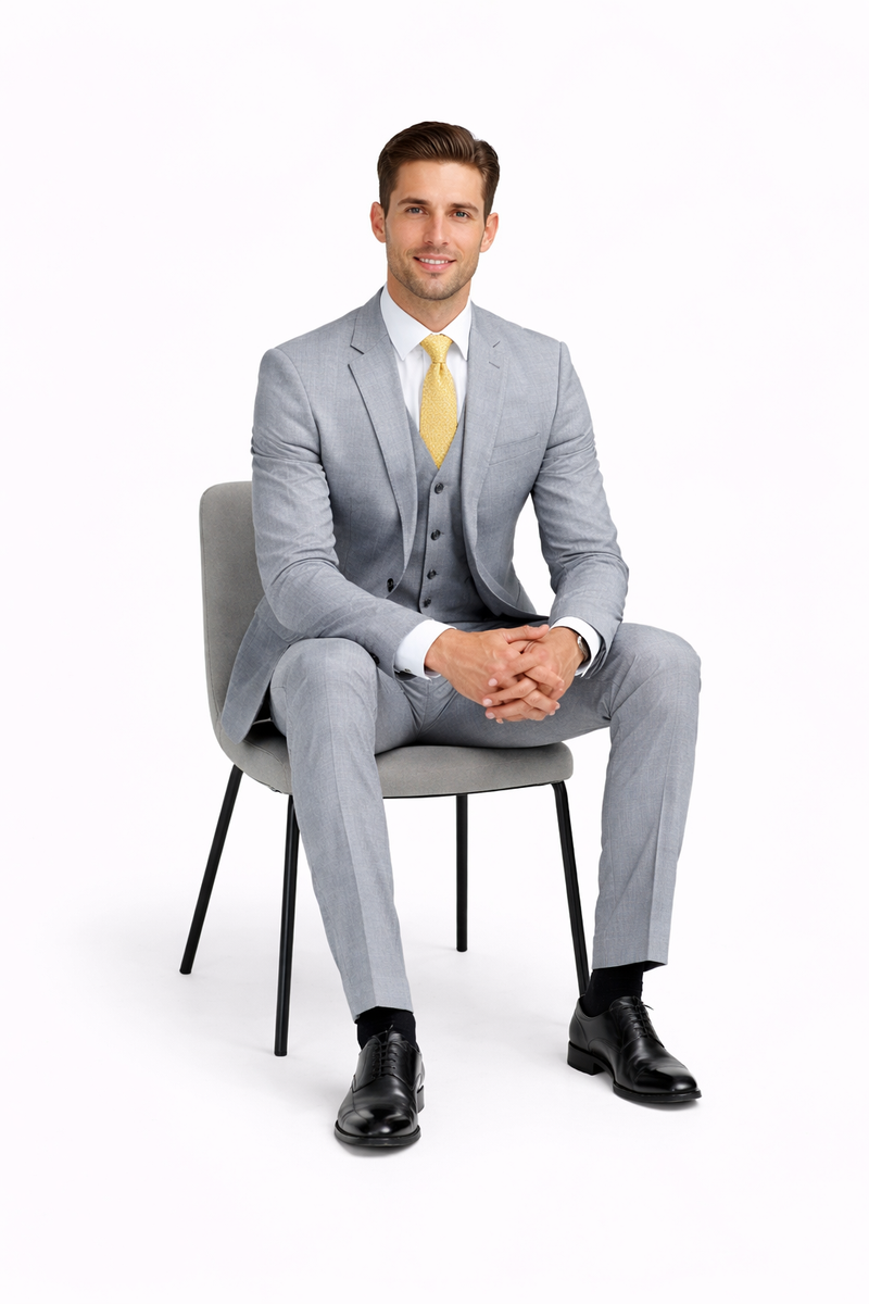 Tiglio Light Gray Suit for Men – Elegant Wedding and Business Formal Suit