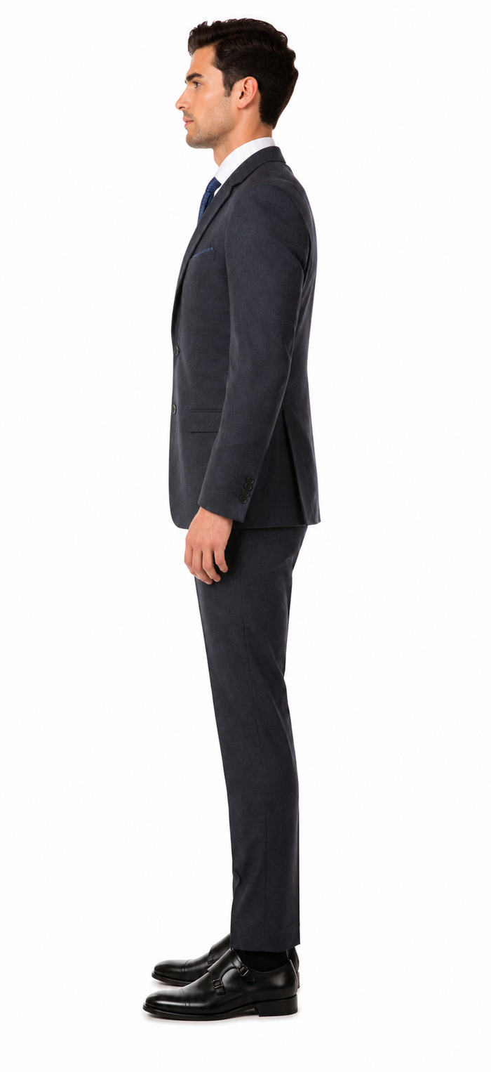 Marc Darcy Dion Teal Blue Tweed Slim Fit Wedding 3-Piece Suit Herringbone Fabric