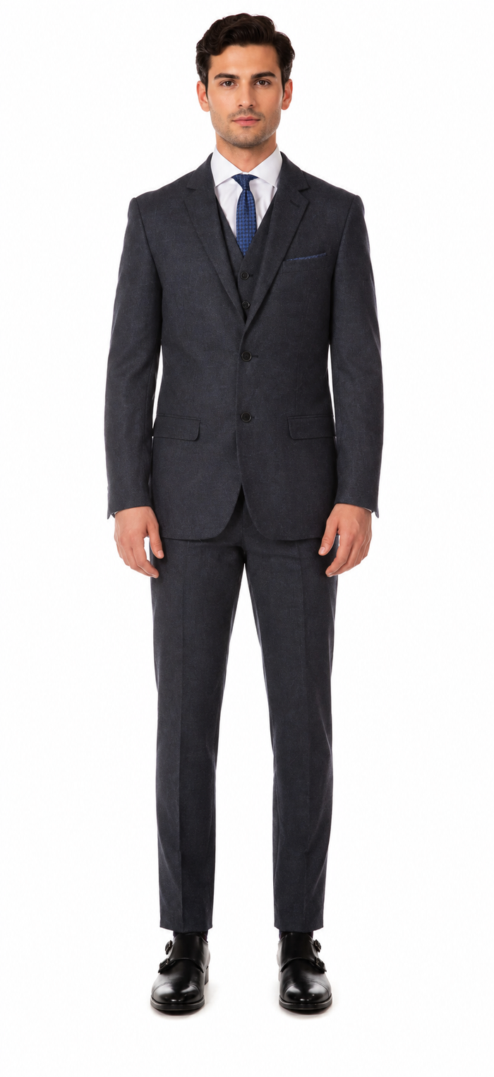 Marc Darcy Dion Teal Blue Tweed Slim Fit Wedding 3-Piece Suit Herringbone Fabric