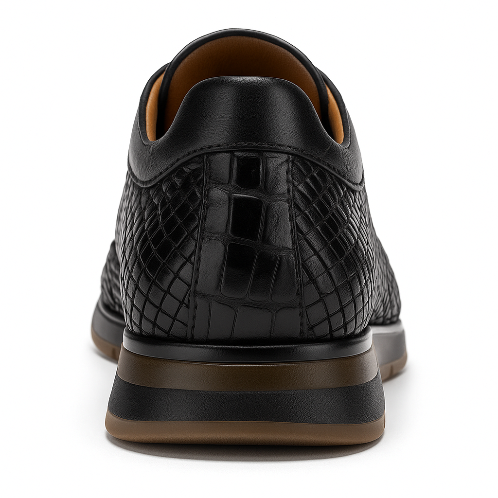 Marco Di Milano Roma Men's Shoes Black Genuine Caiman Crocodile / Woven Leather Fashion Sneakers