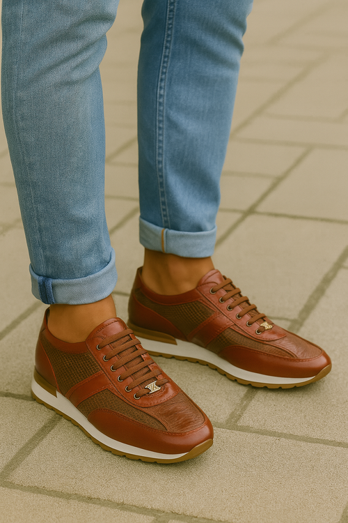 Marco Di Milano Brescia Antique Cognac Python & Calfskin Sneakers