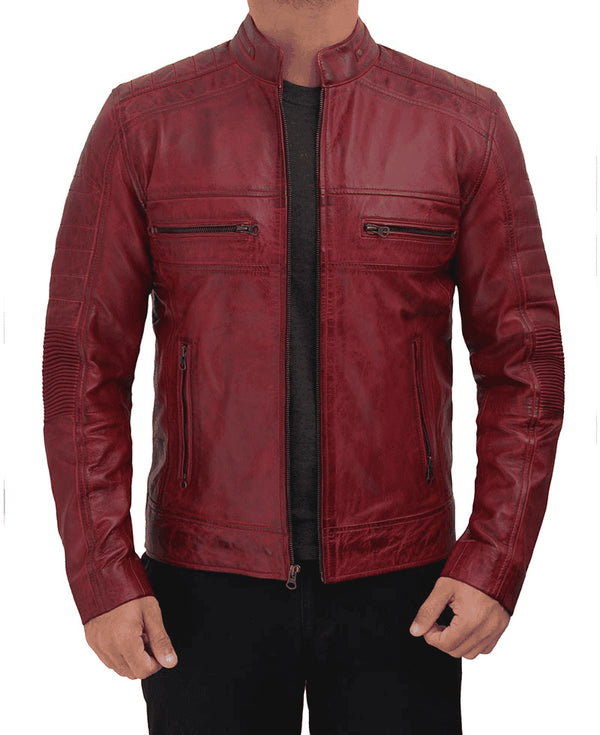 Maroon leather jacket - AlbertoNardoniStore