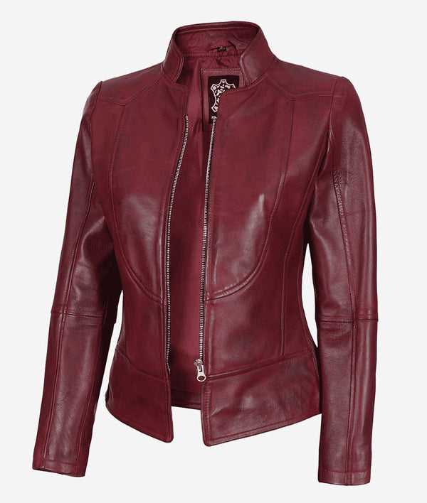 Maroon leather jacket - AlbertoNardoniStore