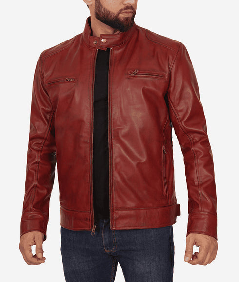 Maroon leather jacket - AlbertoNardoniStore