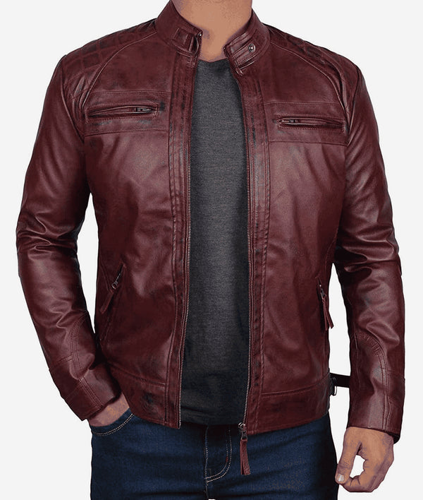 Maroon leather jacket - AlbertoNardoniStore