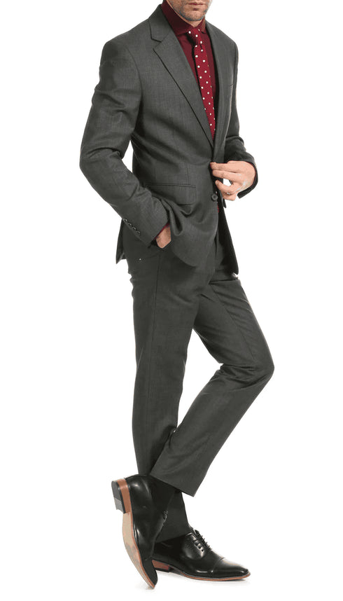 Mason  Charcoal Men'S Premium 2 Piece Wool Slim Fit Suit