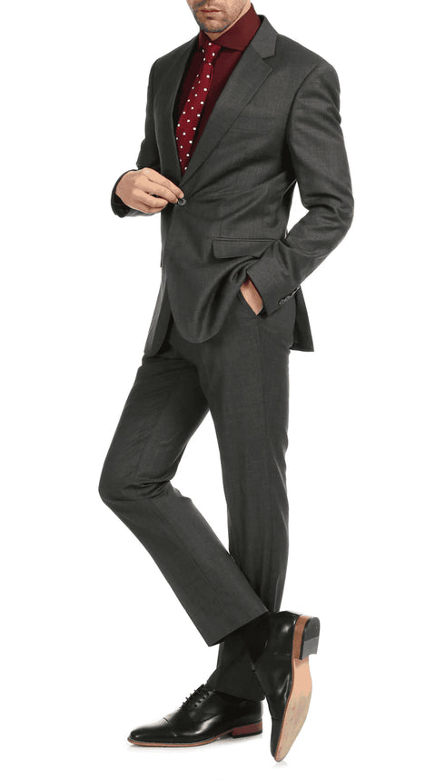 Mason  Charcoal Men'S Premium 2 Piece Wool Slim Fit Suit