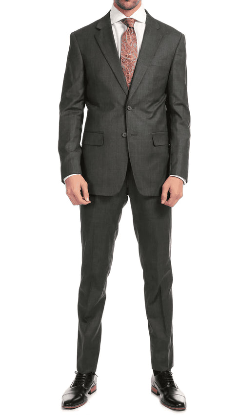 Mason  Heather Grey Men'S Premium 2 Piece Wool Slim Fit Suit