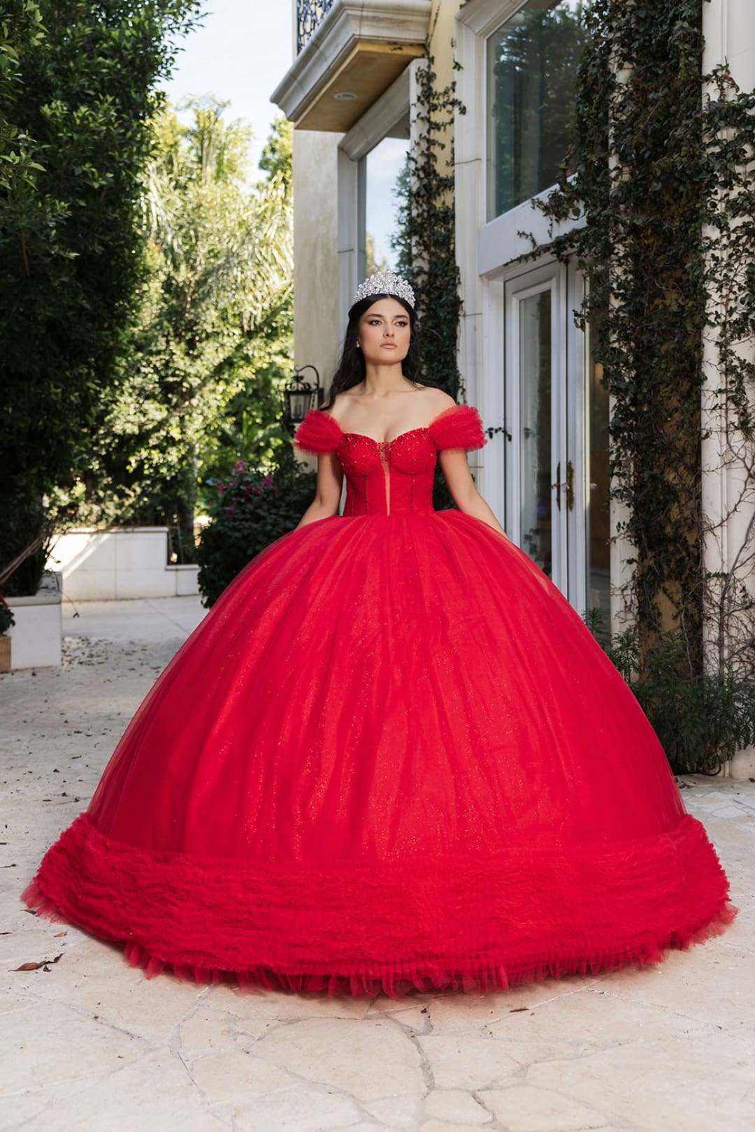 Masquerade Ball Gown Ruffle Short Sleeves Gala Dress By Layla K LK266
