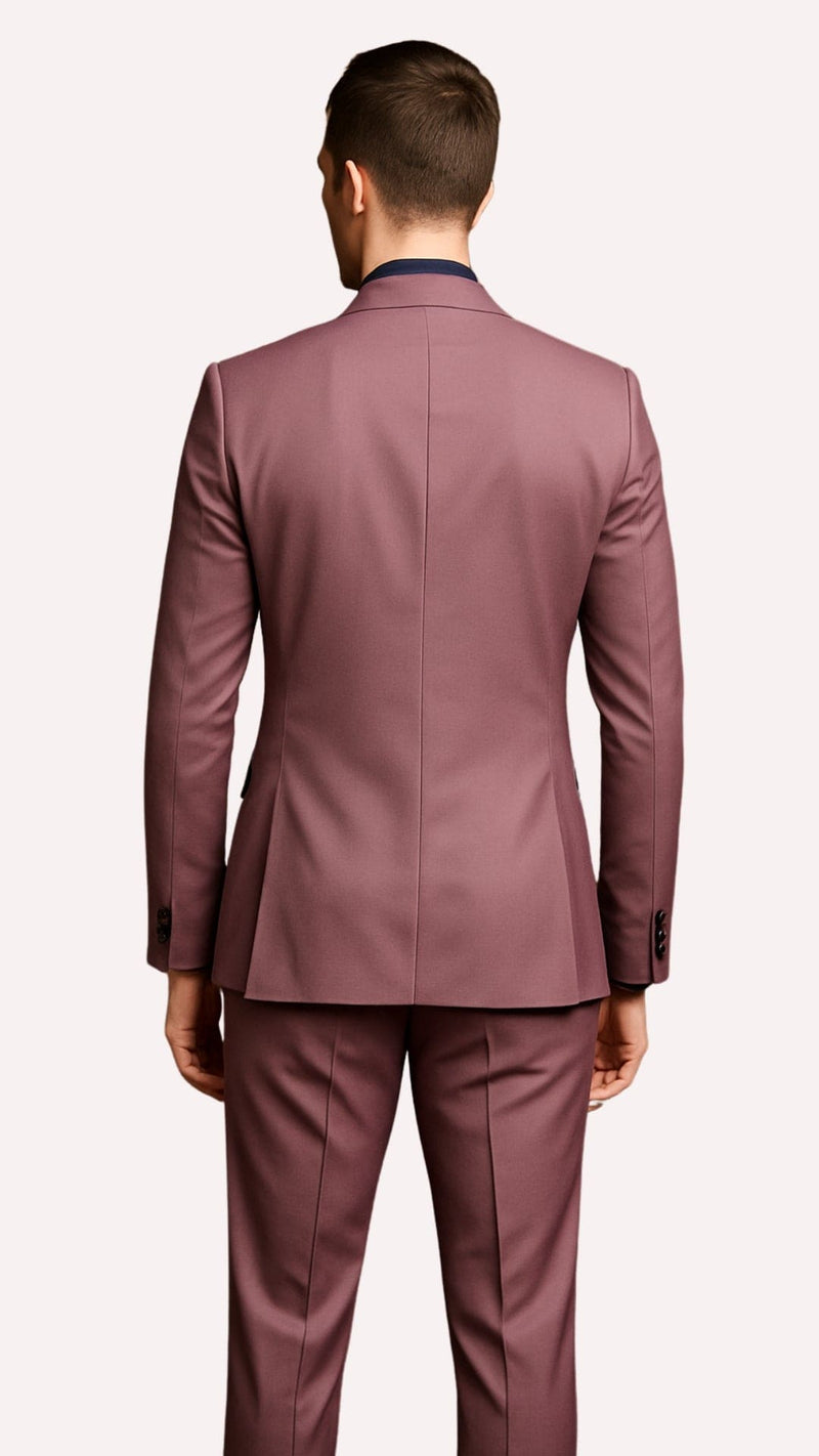 Men's Mauve Pink Tuxedo Suit â€“ 3-Piece Slim Fit with Black Satin Shawl Lapel