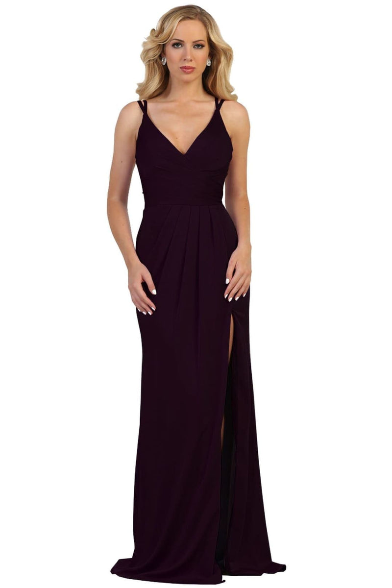 May Queen MQ1469 Long V Neck Simple Stretchy Formal Evening Gown