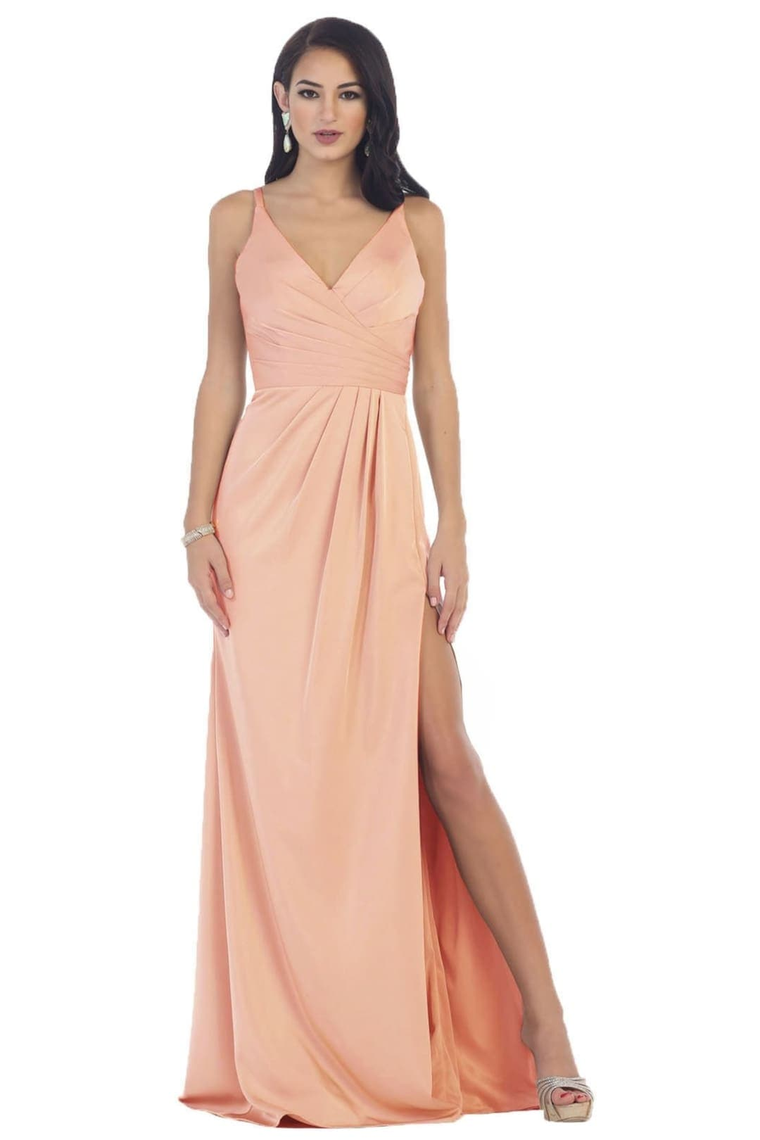 May Queen MQ1469 Long V Neck Simple Stretchy Formal Evening Gown