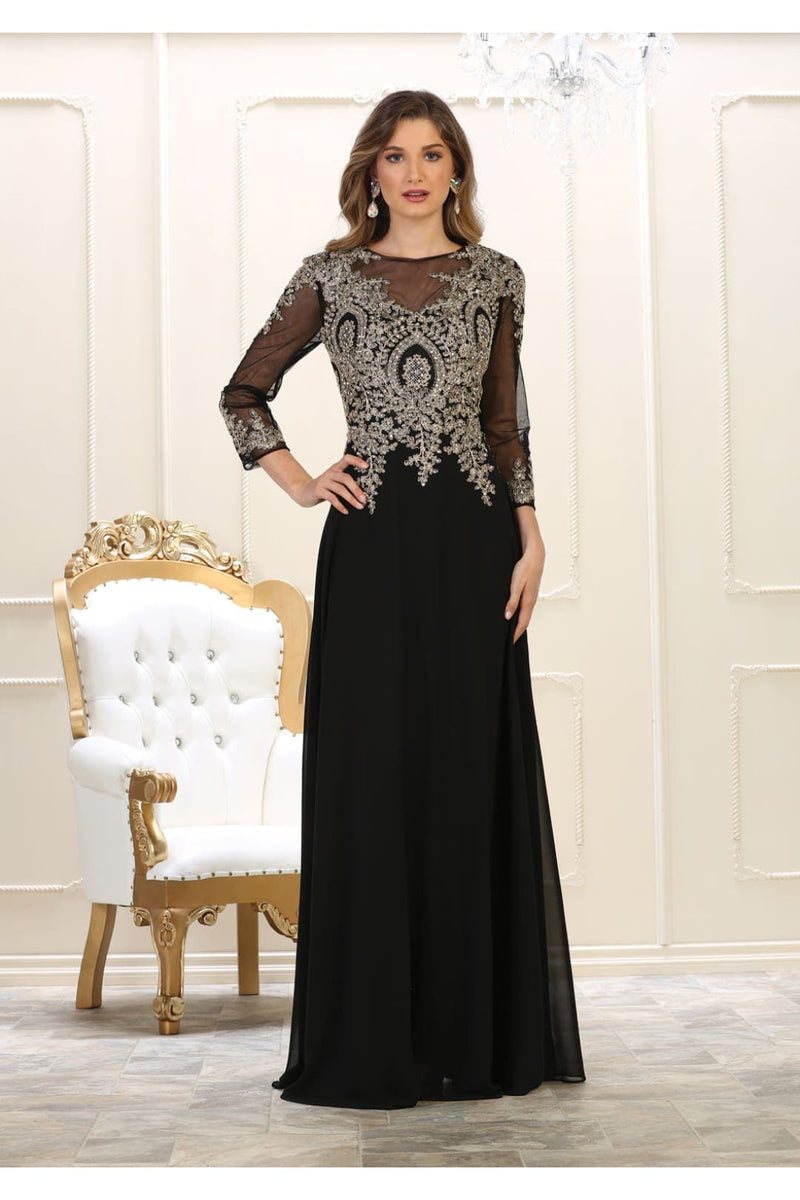 3/4 Sleeve Mother of the Bride Dress Embroidered Modern Evening Gown