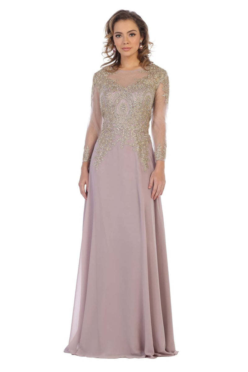 3/4 Sleeve Mother of the Bride Dress Embroidered Modern Evening Gown