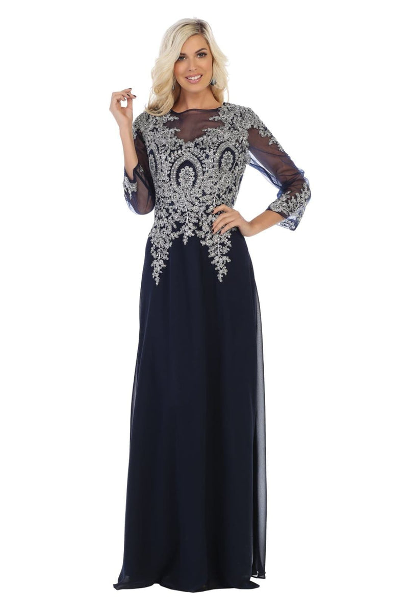 3/4 Sleeve Mother of the Bride Dress Embroidered Modern Evening Gown