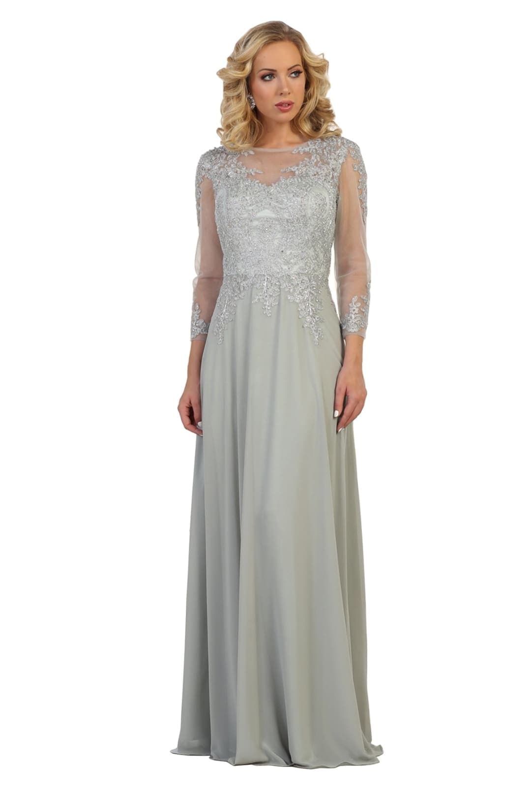 3/4 Sleeve Mother of the Bride Dress Embroidered Modern Evening Gown