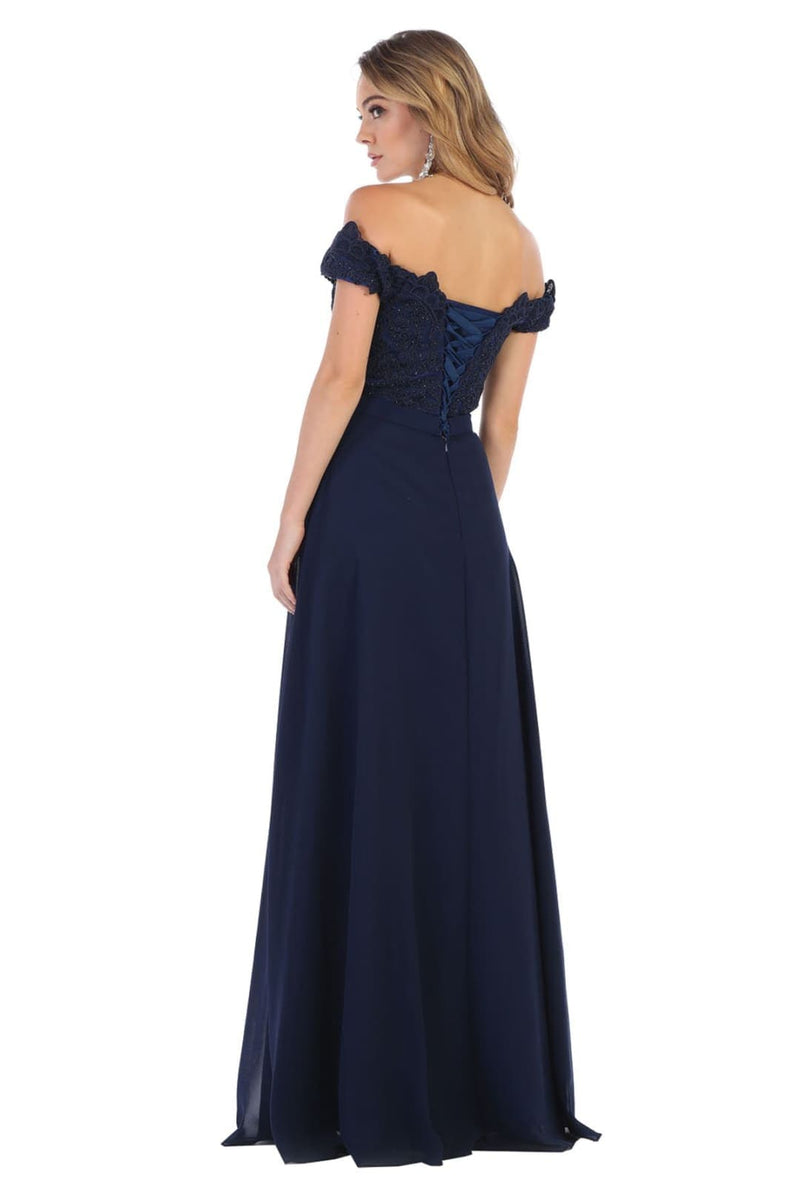 May Queen MQ1601 Off The Shoulder A-Line Corset Back Prom Gown