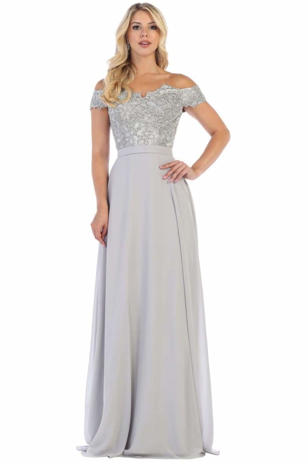 May Queen MQ1601 Off The Shoulder A-Line Corset Back Prom Gown