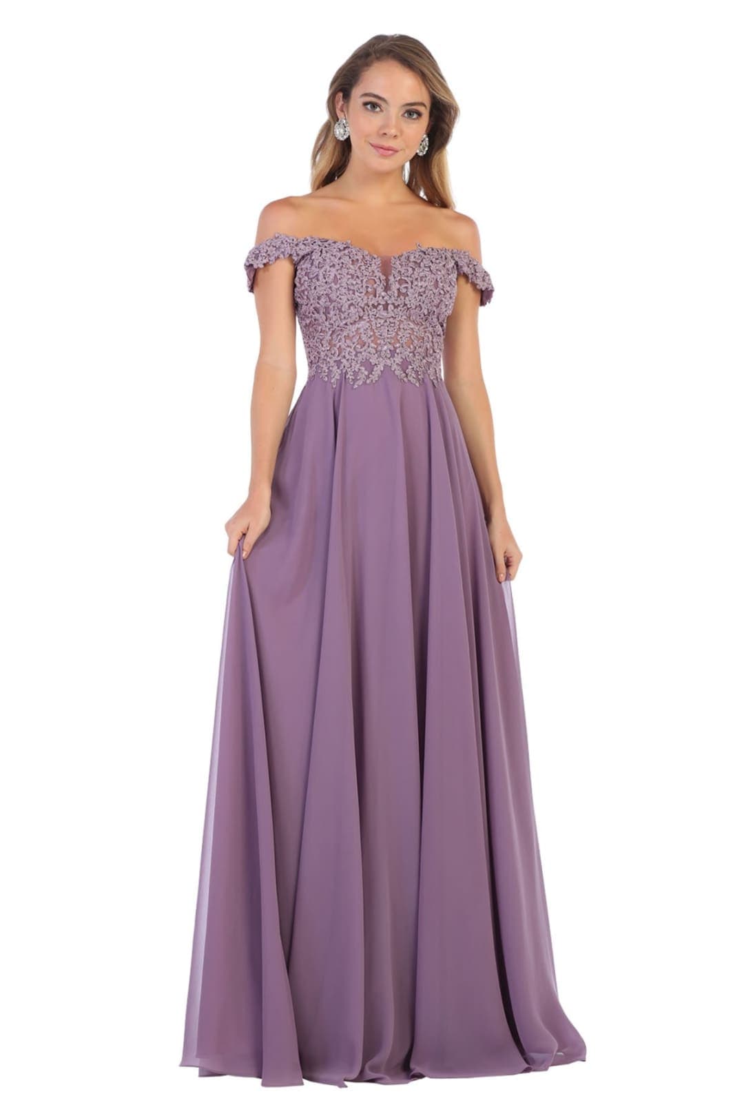 May Queen MQ1602 Off Shoulder Corset Flowy Prom Gown