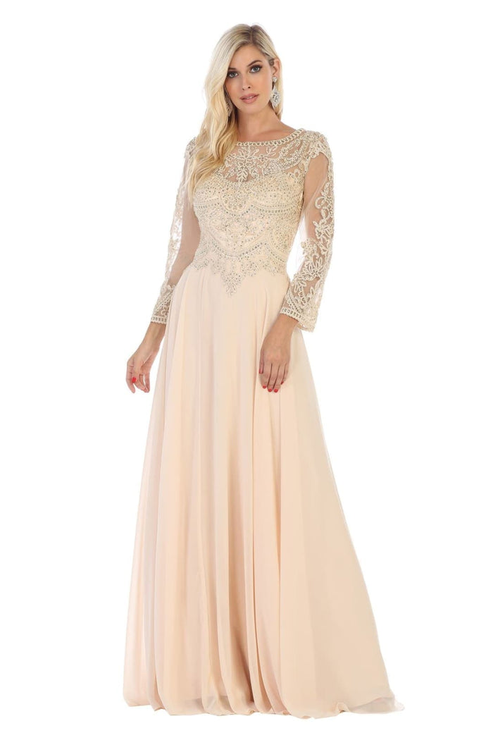 Mother of the Bride Dress 3/4 Long Sleeves Chiffon A-Line Evening Gown-New Collection