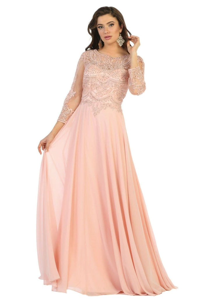 May Queen MQ1615 Long Sleeve A Line Classy Mother of the Bride Gown-New Collection