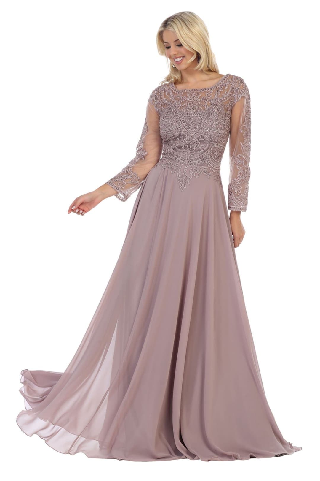 Mother of the Bride Dress 3/4 Long Sleeves Chiffon A-Line Evening Gown-New Collection