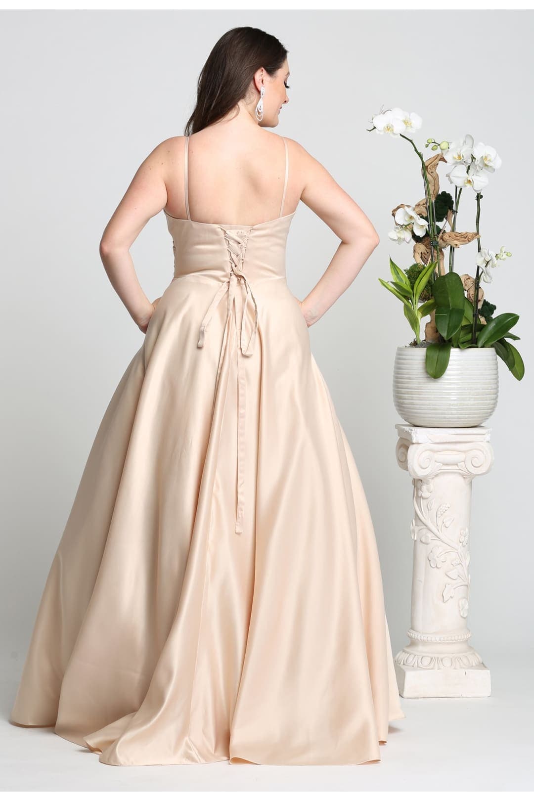 May Queen MQ1678 Simple A-Line Sleeveless Modern Satin Evening Gown