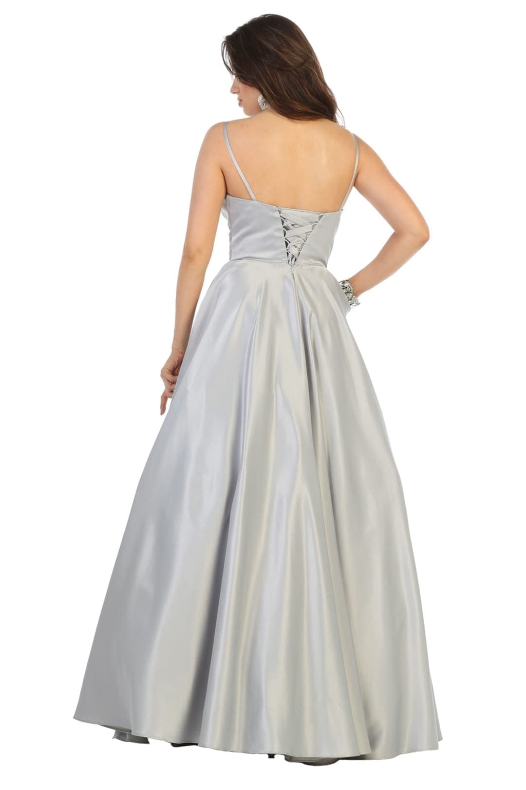 May Queen MQ1678 Simple A-Line Sleeveless Modern Satin Evening Gown