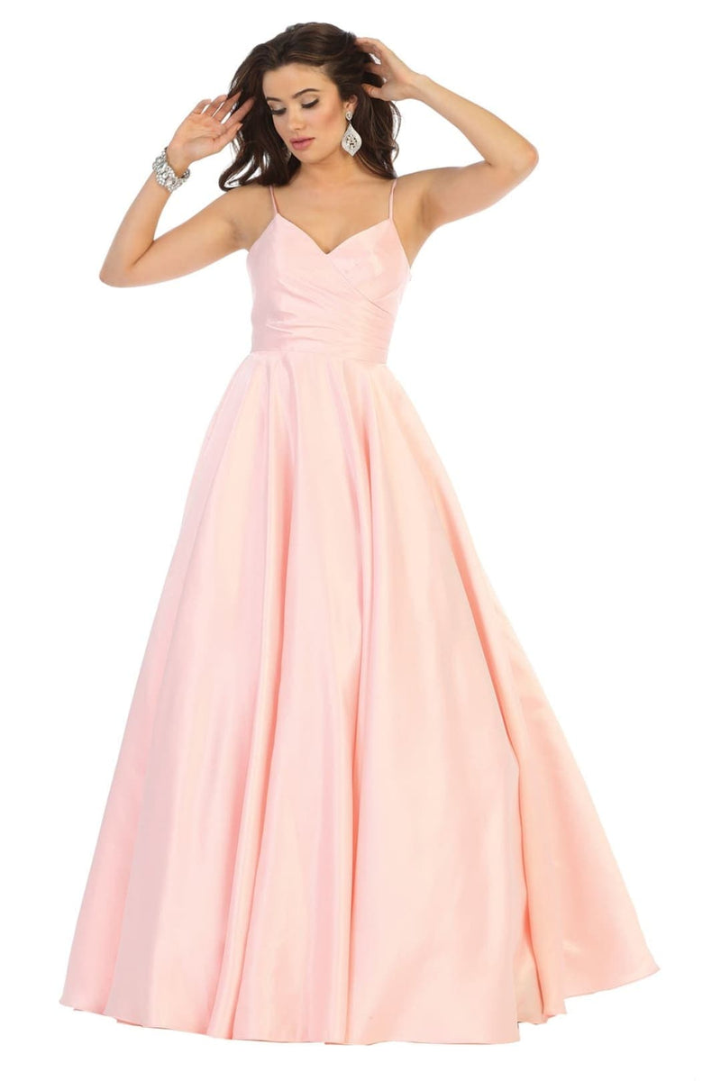May Queen MQ1678 Simple A-Line Sleeveless Modern Satin Evening Gown