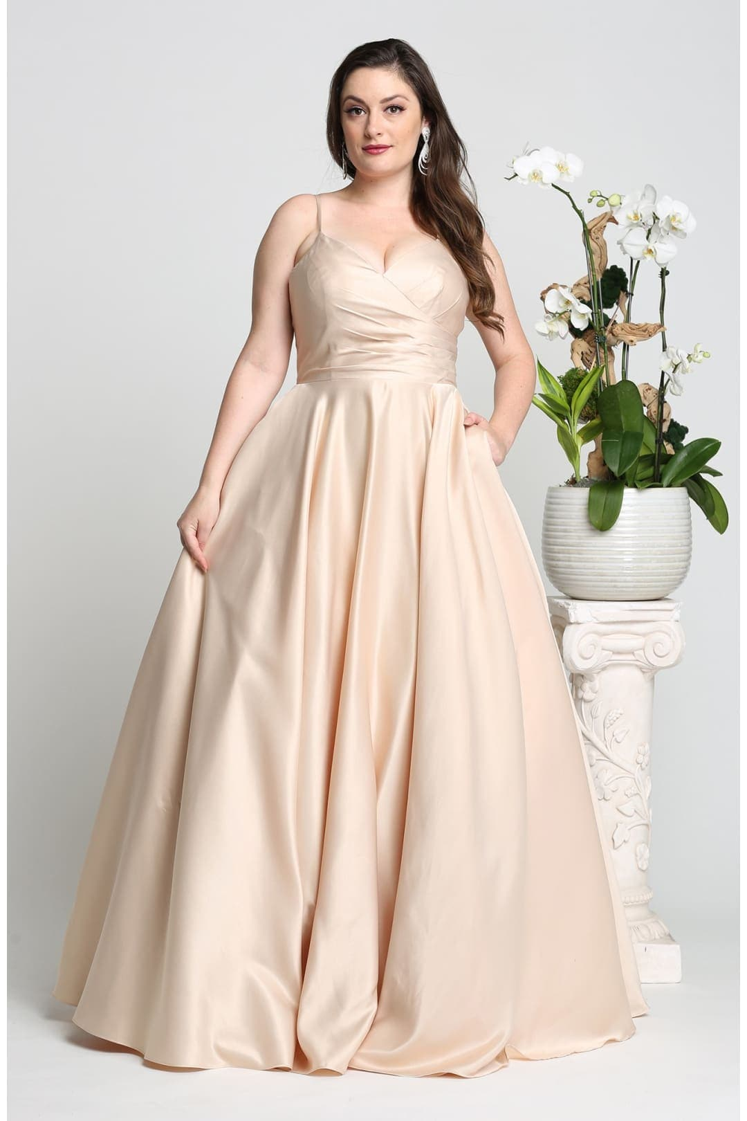 May Queen MQ1678 Simple A-Line Sleeveless Modern Satin Evening Gown