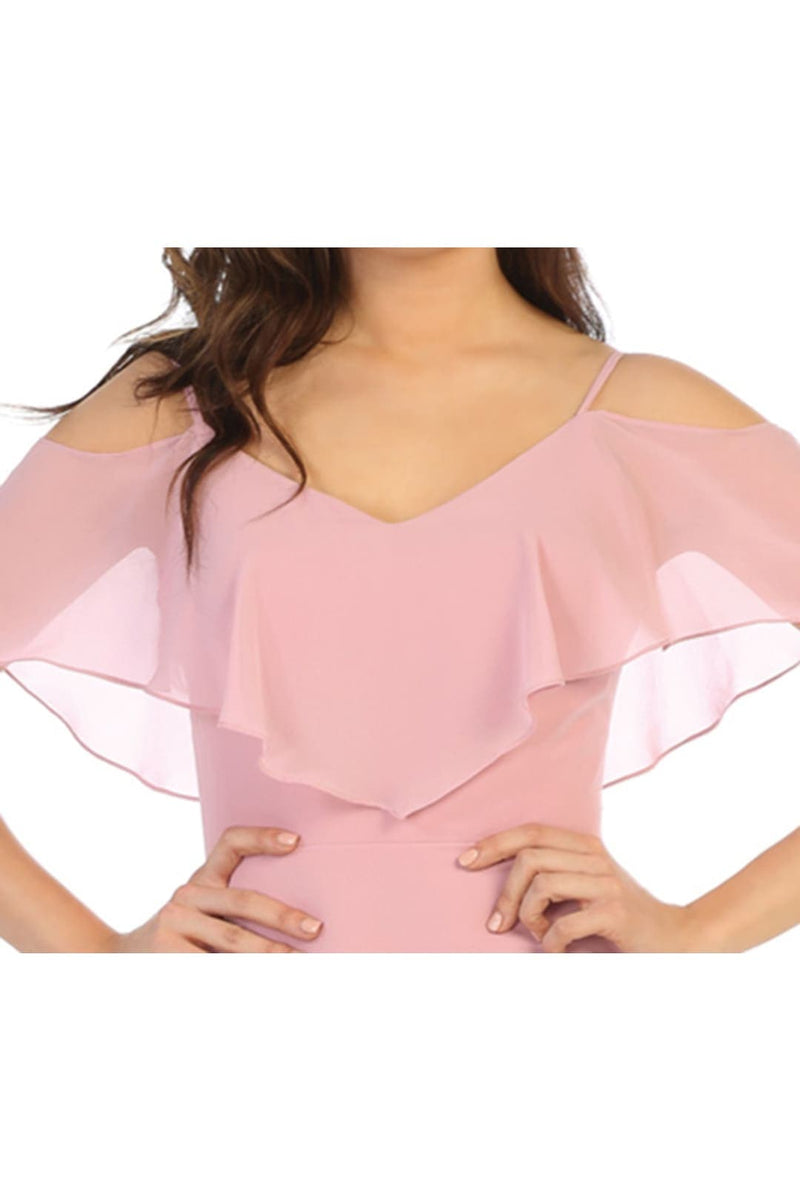 Cold Shoulder Long Simple Elegant Bridesmaid Dress