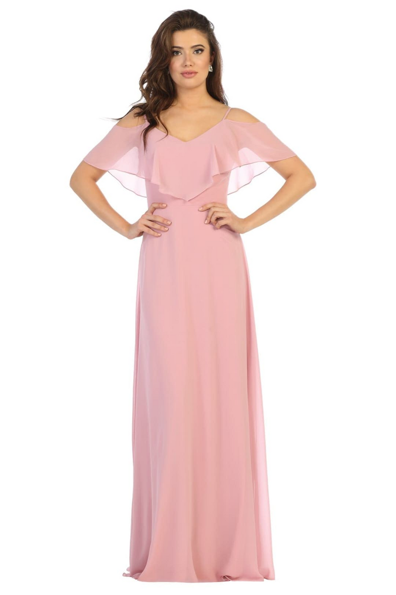 Cold Shoulder Long Simple Elegant Bridesmaid Dress