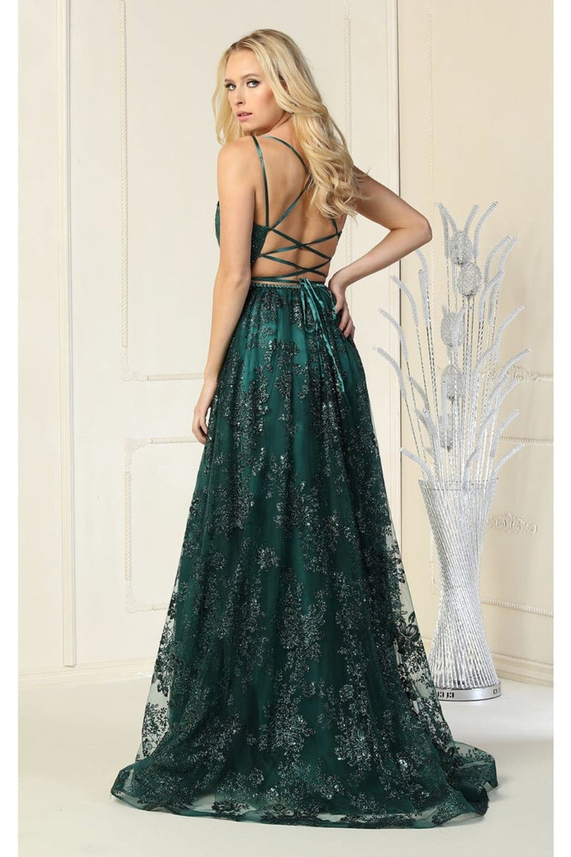 May Queen MQ1787 Glitter V Neck Long Stunning Red Carpet Formal Gown