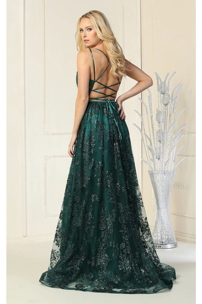 May Queen MQ1787 Glitter V Neck Long Stunning Red Carpet Formal Gown