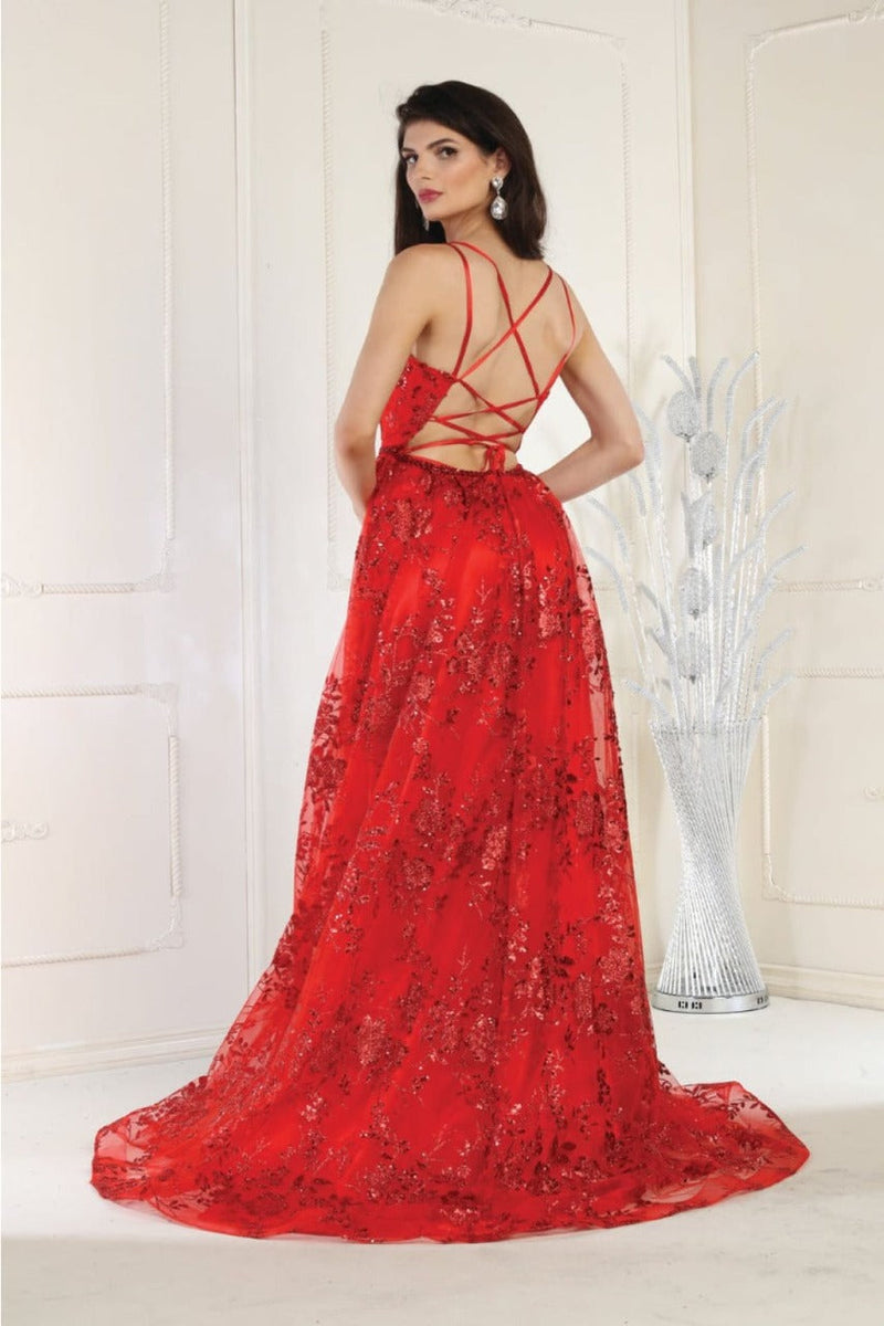 May Queen MQ1787 Glitter V Neck Long Stunning Red Carpet Formal Gown