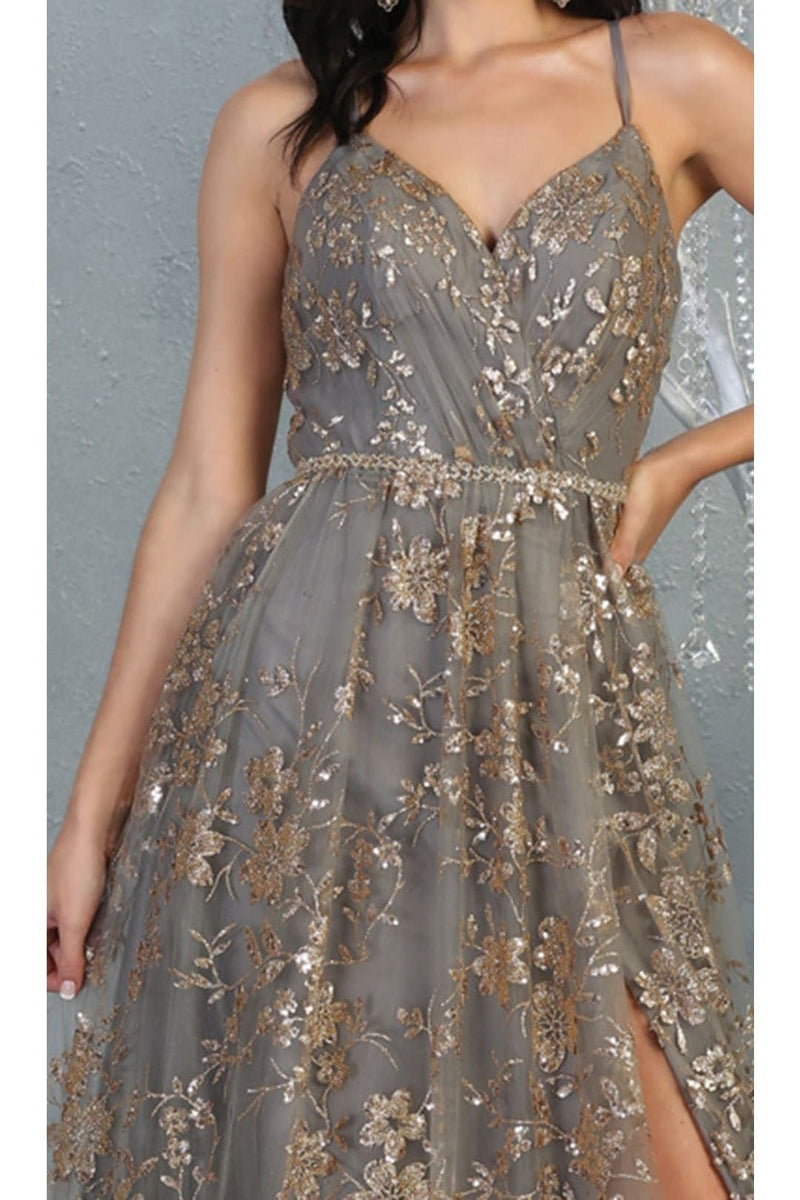 May Queen MQ1787 Glitter V Neck Long Stunning Red Carpet Formal Gown