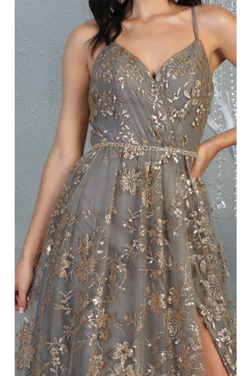 May Queen MQ1787 Glitter V Neck Long Stunning Red Carpet Formal Gown