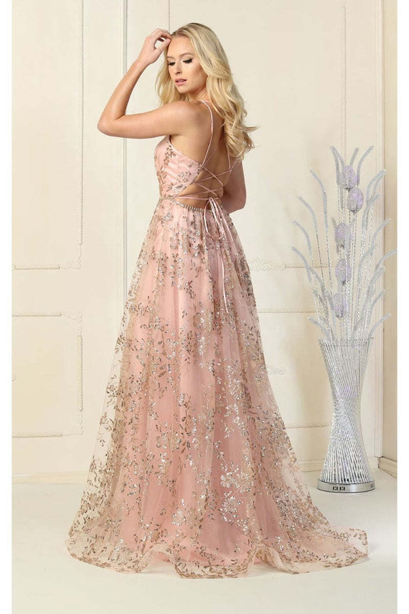 May Queen MQ1787 Glitter V Neck Long Stunning Red Carpet Formal Gown