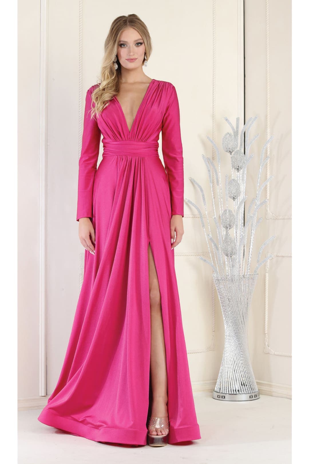 Long Sleeve Stretchy Formal Evening Gown