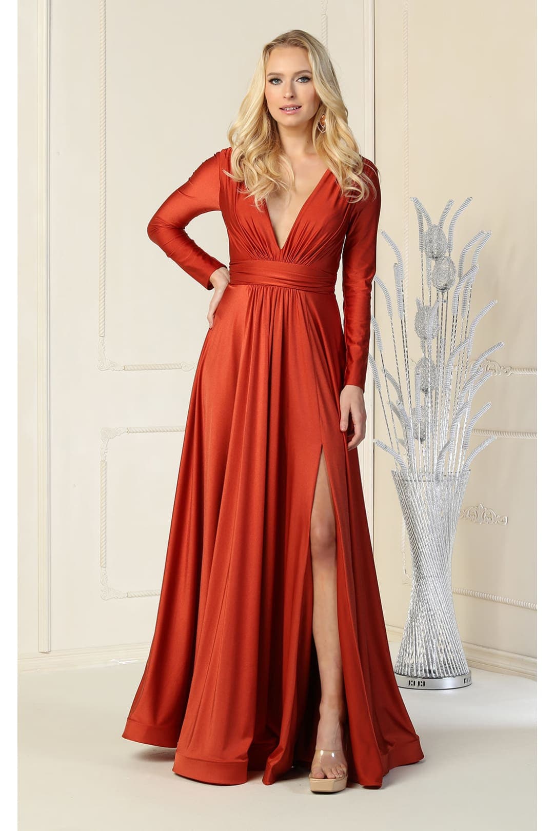 Long Sleeve Stretchy Formal Evening Gown