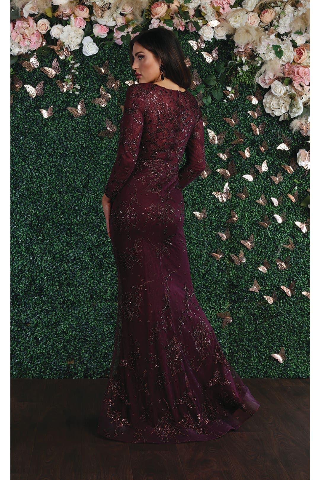 May Queen MQ1850 Long Sleeve Mesh Mermaid Glitter Formal Evening Gown